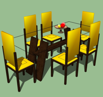 现代实木户外桌椅组合草图大师模型，户外桌椅组合sketchup模型