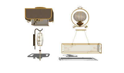 中式吊灯灯具组合草图大师模型，中式灯具组合sketchup模型下载