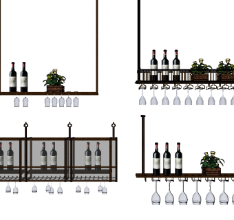 现代酒架组合草图大师模型，酒架组合sketchup模型下载