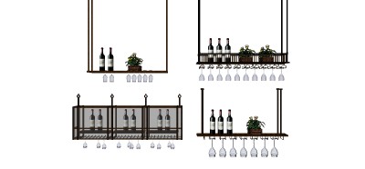 现代酒架组合草图大师模型，酒架组合sketchup模型下载