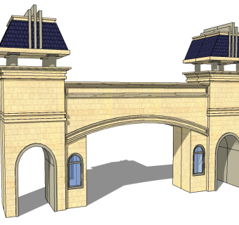 欧式入口大门SU模型下载，入口大门草图大师模型分享