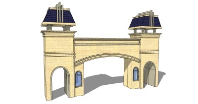 欧式入口大门SU模型下载，入口大门草图大师模型分享