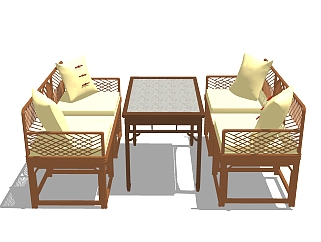 新中式组合沙发免费su模型，组合沙发sketchup模型下载