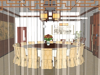 中式餐厅草图大师模型，SU模型免费下载