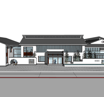 新中式建筑会所模型，sketchup模型免费下载