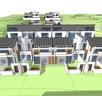 中式联排别墅草图大师模型，别墅sketchup模型下载