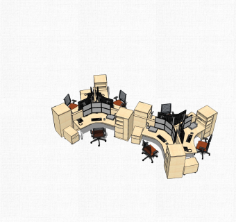 现代隔断办公桌草图大师模型，办公桌skp模型下载