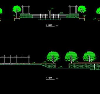 梯水景廊架花池景观入口广场施工图CAD图纸