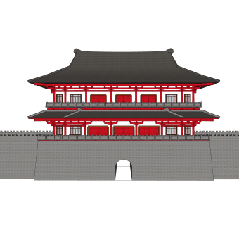 中式城墙草图大师模型，城墙SKB文件下载