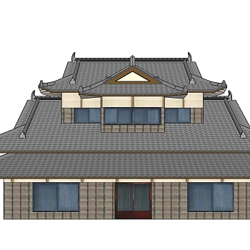 日式古建阁楼免费su模型下载、古建阁楼草图大师模型下载