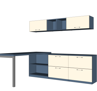 现代L型橱柜su免费模型，厨房柜草图大师模型下载