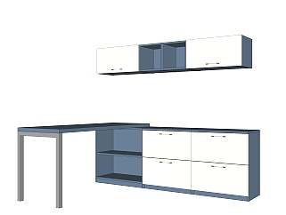 现代L型橱柜su免费模型，厨房柜草图大师模型下载