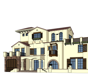 欧式别墅外观草图大师模型，SU模型免费下载