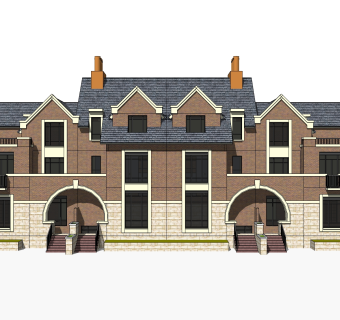 欧式联排别墅SU模型，联排别墅SKP模型下载