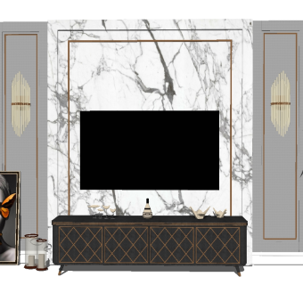 后现代实木电视柜组合su模型，电视柜草图大师模型下载