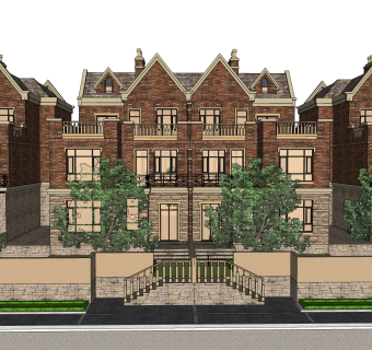 欧式联排别墅SU模型，联排别墅SKP模型下载