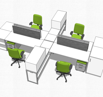 现代简约办公桌su模型，办公桌草图大师模型下载