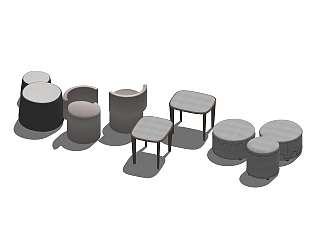 现代布艺<em>沙发凳组合</em>草图大师模型，沙发凳sketchup模型...