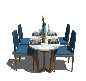 现代餐桌组合sketchup模型，餐桌草图大师模型下载