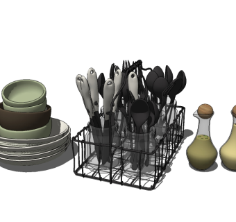 现代碗碟餐具sketchup模型，餐具草图大师模型下载