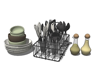 现代碗碟餐具sketchup模型，餐具草图大师模型下载
