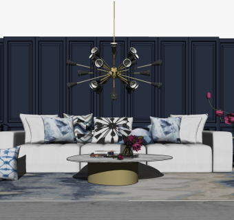 简欧风格沙发草图大师模型，沙发skp模型下载