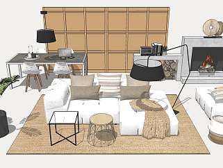 北欧风格客厅餐厅家具SU模型，客厅sketchup模型下载