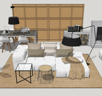 北欧风格客厅餐厅家具SU模型，客厅sketchup模型下载