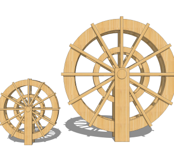 现代乡村水车sketchup模型，水车草图大师模型下载