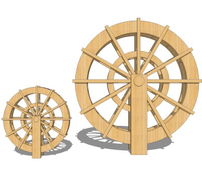 现代乡村水车sketchup模型，水车草图大师模型下载