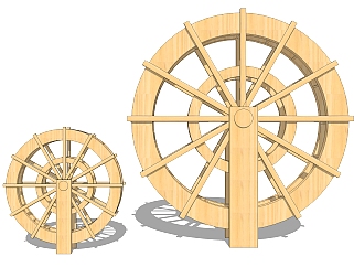 现代乡村水车sketchup模型，水车草图大师模型下载