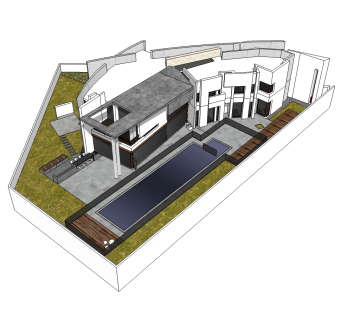 欧式泳池别墅草图大师模型，别墅SU模型下载