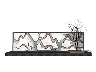 新中式景观墙草图大师模型，景观墙sketchup模型免费下载