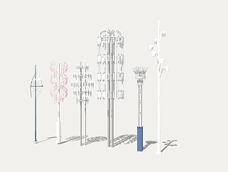 现代创意造型灯柱组合草图大师模型，创意造型灯柱组合sketchup模型下载