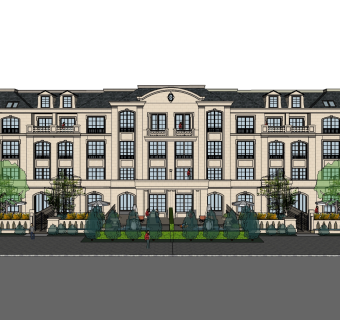 现代欧式大别墅外观草图大师模型，SU模型免费下载