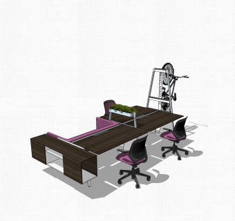 办工桌草图大师模型，办工桌sketchup模型，办工桌su素材下载