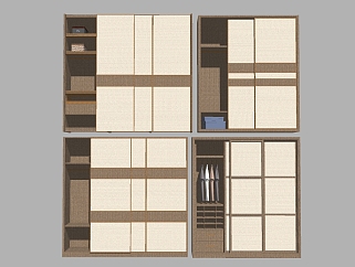 北欧实木衣柜组合sketchup模型，衣柜草图大师模型下载