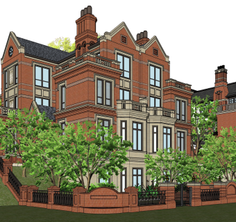 欧式连排别墅su模型方案下载，sketchup别墅草图大师模型