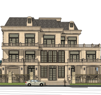 欧式别墅外观草图大师模型，SU模型免费下载