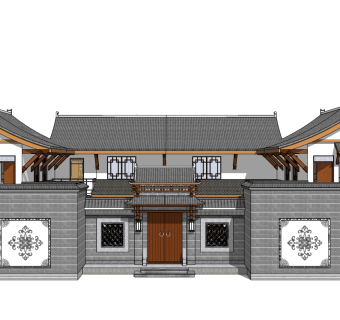 中式别墅四合院su模型下载、中式别墅四合院草图大师模型下载