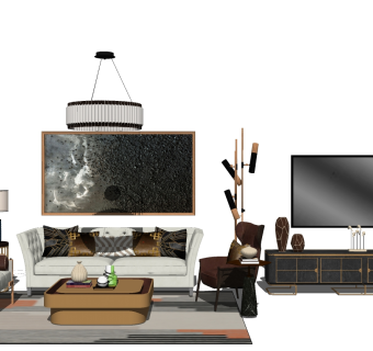 现代简约沙发组合su模型，沙发sketchup模型下载