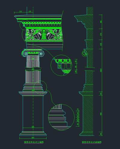 爱奥尼克柱素材图，罗马柱CAD建筑图纸下载