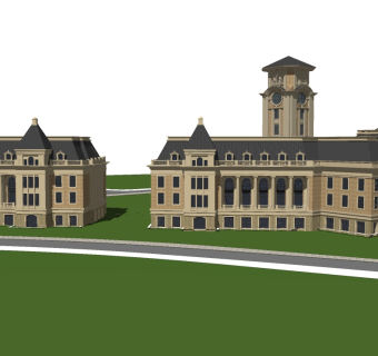 欧式办公楼草图大师模型，办公楼sketchup模型免费下载