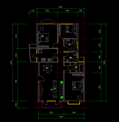 小区住宅户型CAD施工图，户型图CAD图纸下载