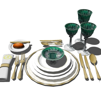 现代西餐餐具草图大师模型，餐具sketchup模型下载