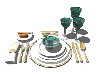 现代<em>西餐餐具</em>草图大师模型，餐具sketchup模型下载