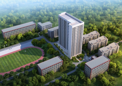 华中师范学生公寓鸟瞰效果图，室外建筑方案效果图制作