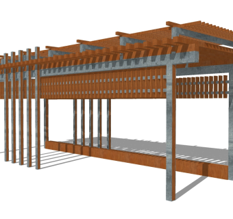 新中式实木造型廊架草图大师模型，实木造型廊架sketchup模型下载