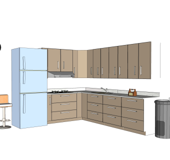 现代橱柜su免费模型，厨房柜草图大师模型下载