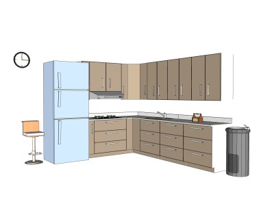 现代橱柜su免费模型，厨房柜草图大师模型下载